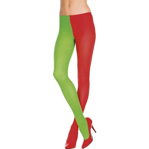 Red Green Opaque jester tights Xmas Elf Costume Pantyhose 748 - Picture 1 of 1
